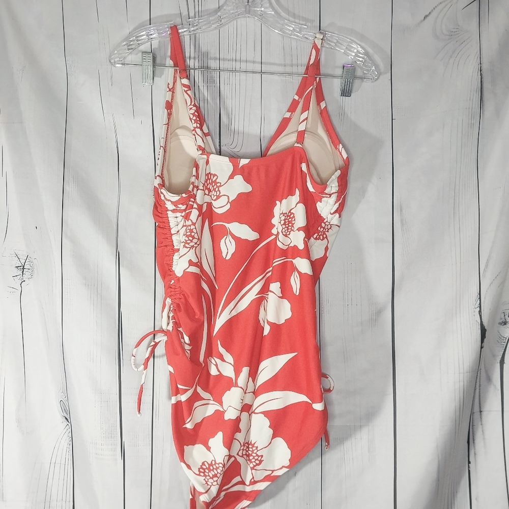 Kona Sol Cinched Sides One Piece Modest Tropical Floral Print Swimsuit - Picture 5 of 9